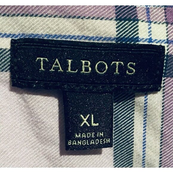 Talbots Top Womens XL Pink Metallic Plaid Button Up Long Sleeve Preppy Classic - Picture 5 of 7